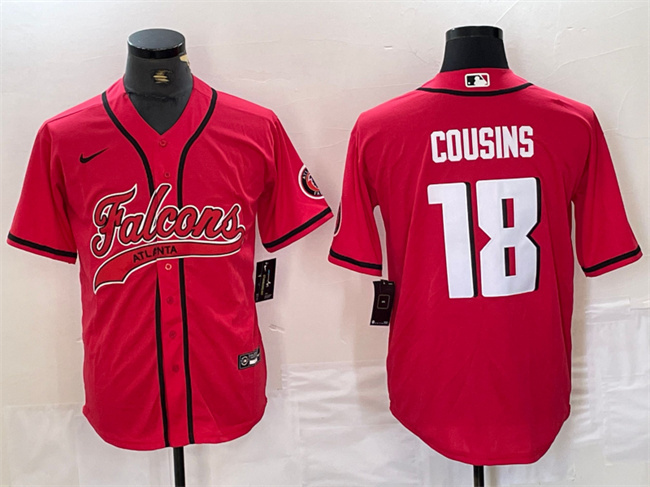 Men's Atlanta Falcons #18 Kirk Cousins Red With Patch Cool Base Stitched Baseball Jersey Men's Atlanta Falcons #18 Kirk Cousins Red With Patch Cool Base Stitched Baseball Jersey